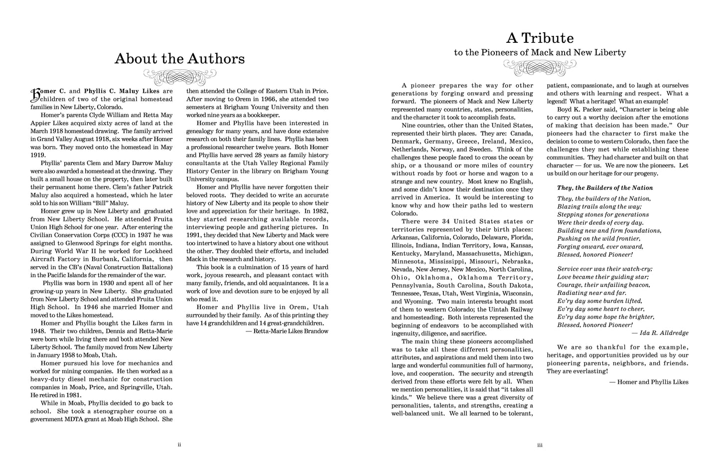 Text page with 'About the Authors' section and a tribute to pioneers of Mack and New Liberty.