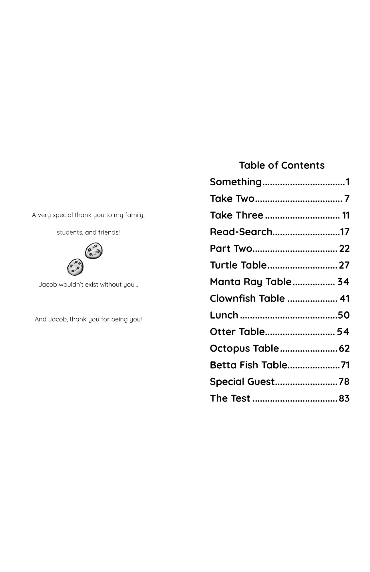 Table of contents and two cookies
