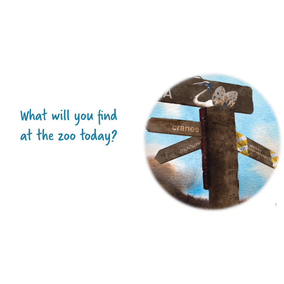 Sign for things at the zoo including cranes and under construction