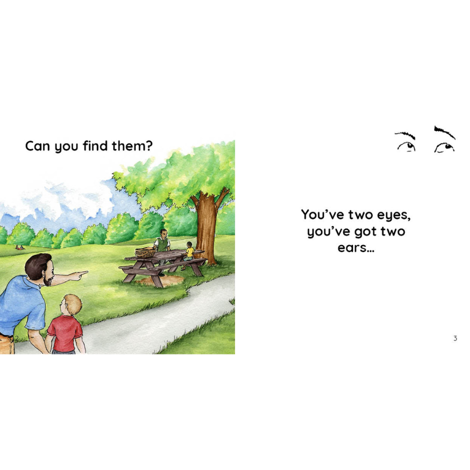 Man pointing to people sitting at bench