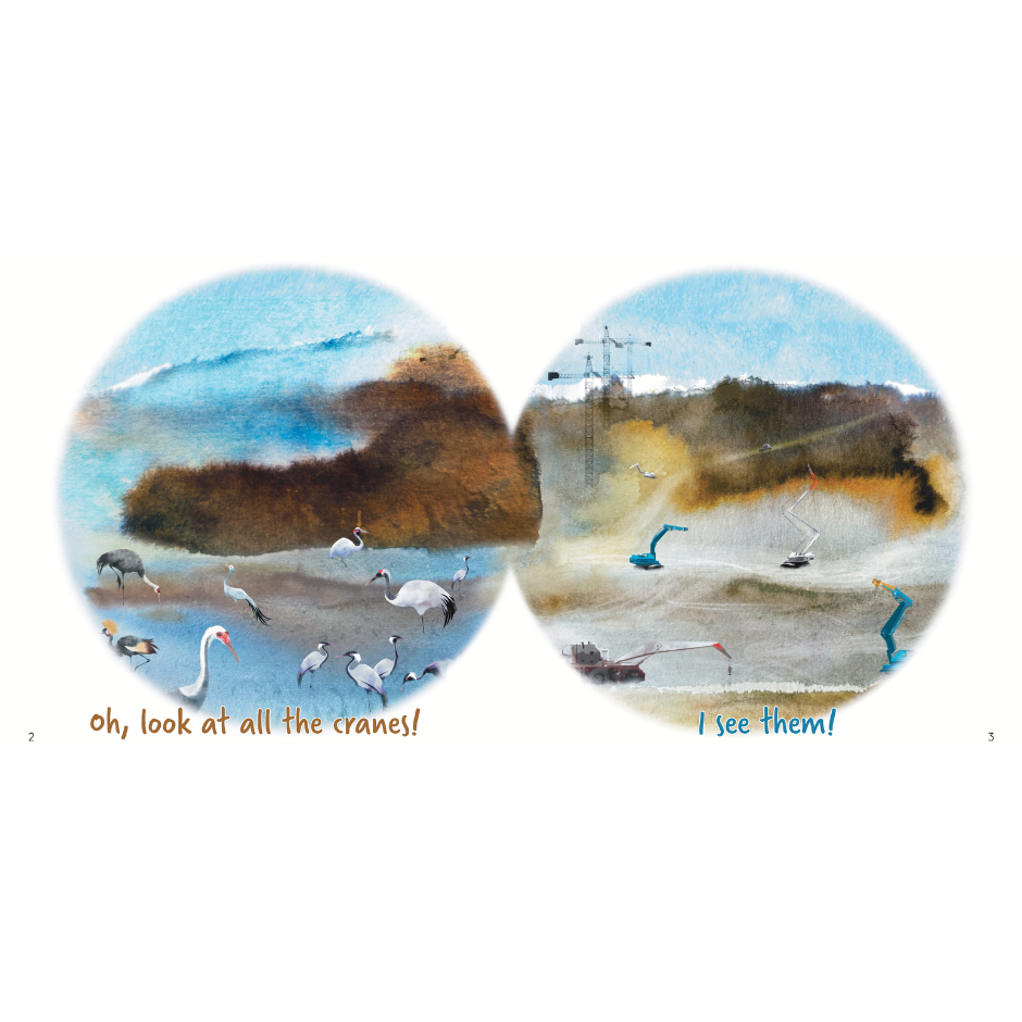 Machine and bird cranes watercolors