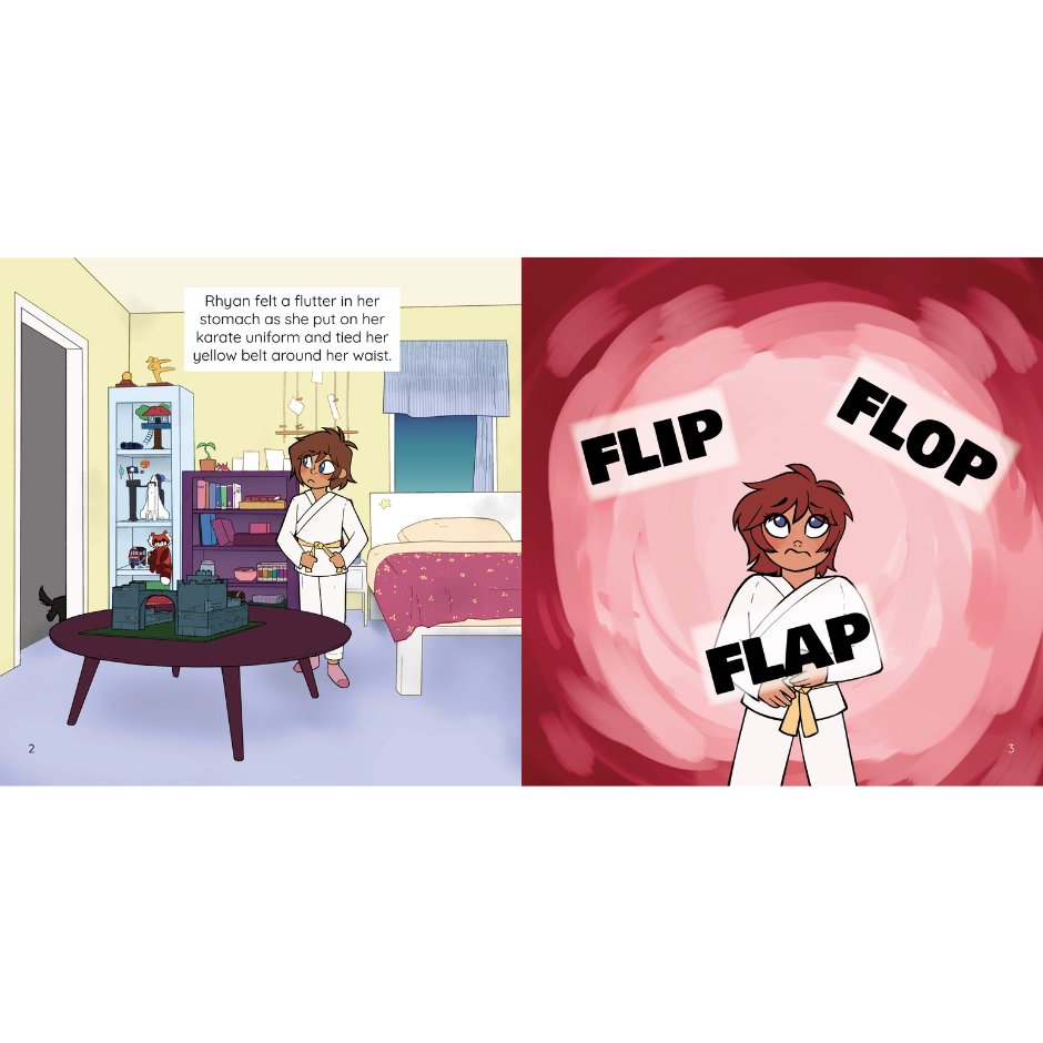 A child with a karate uniform in her bedroom