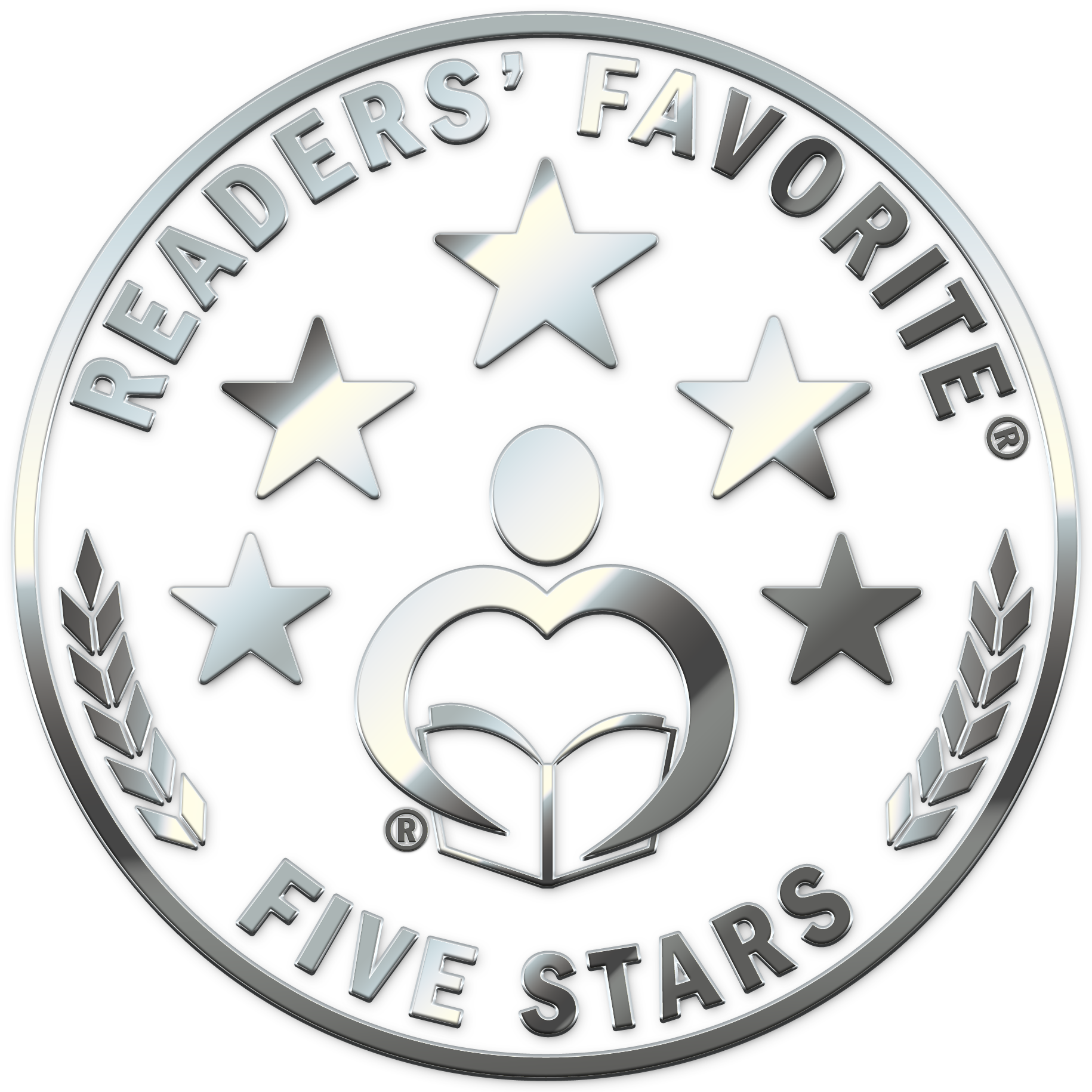 Five-star rating emblem for 'Readers' Favorite' on a white background
