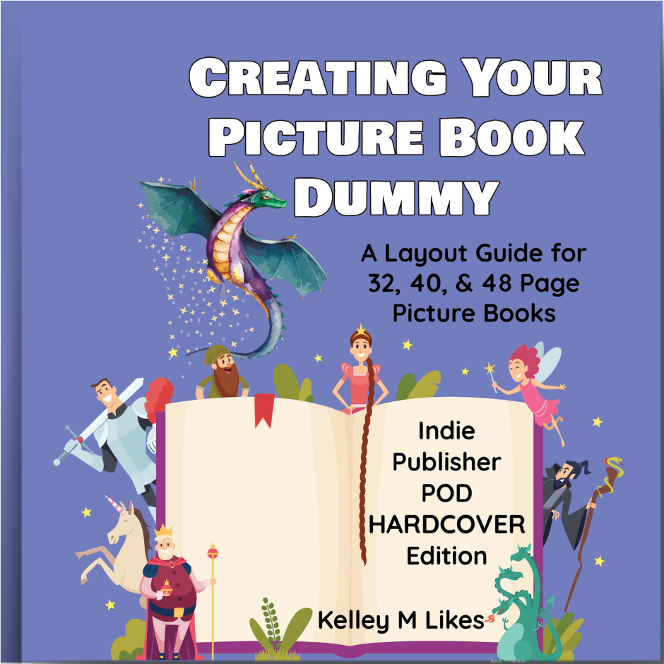 Book cover with fantasy characters and title 'Creating Your Picture Book Dummy' on a blue background