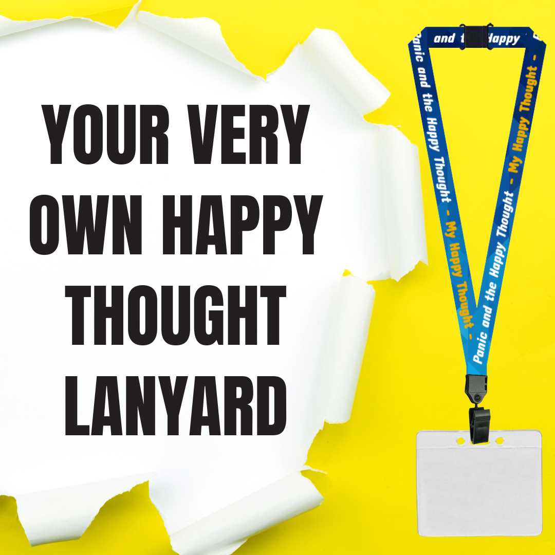 Happy Thought Lanyard on a yellow background