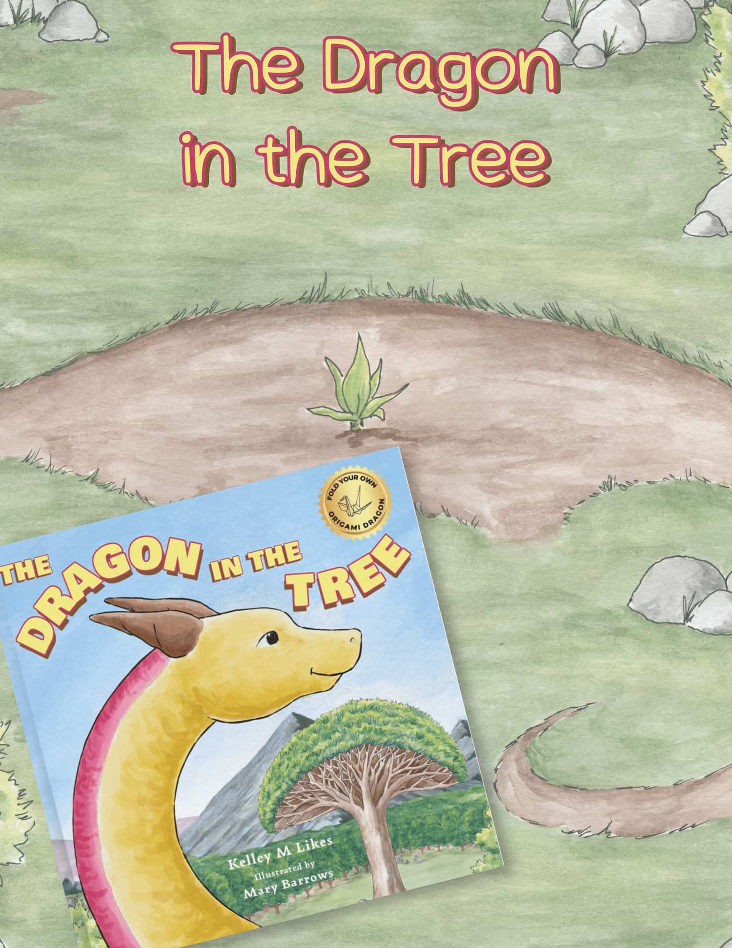 Book cover of 'The Dragon in the Tree' with a dragon illustration on a grassy background