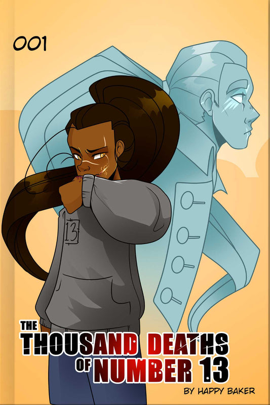 Cover of 'The Thousand Deaths of Number 13' with two characters on a beige background
