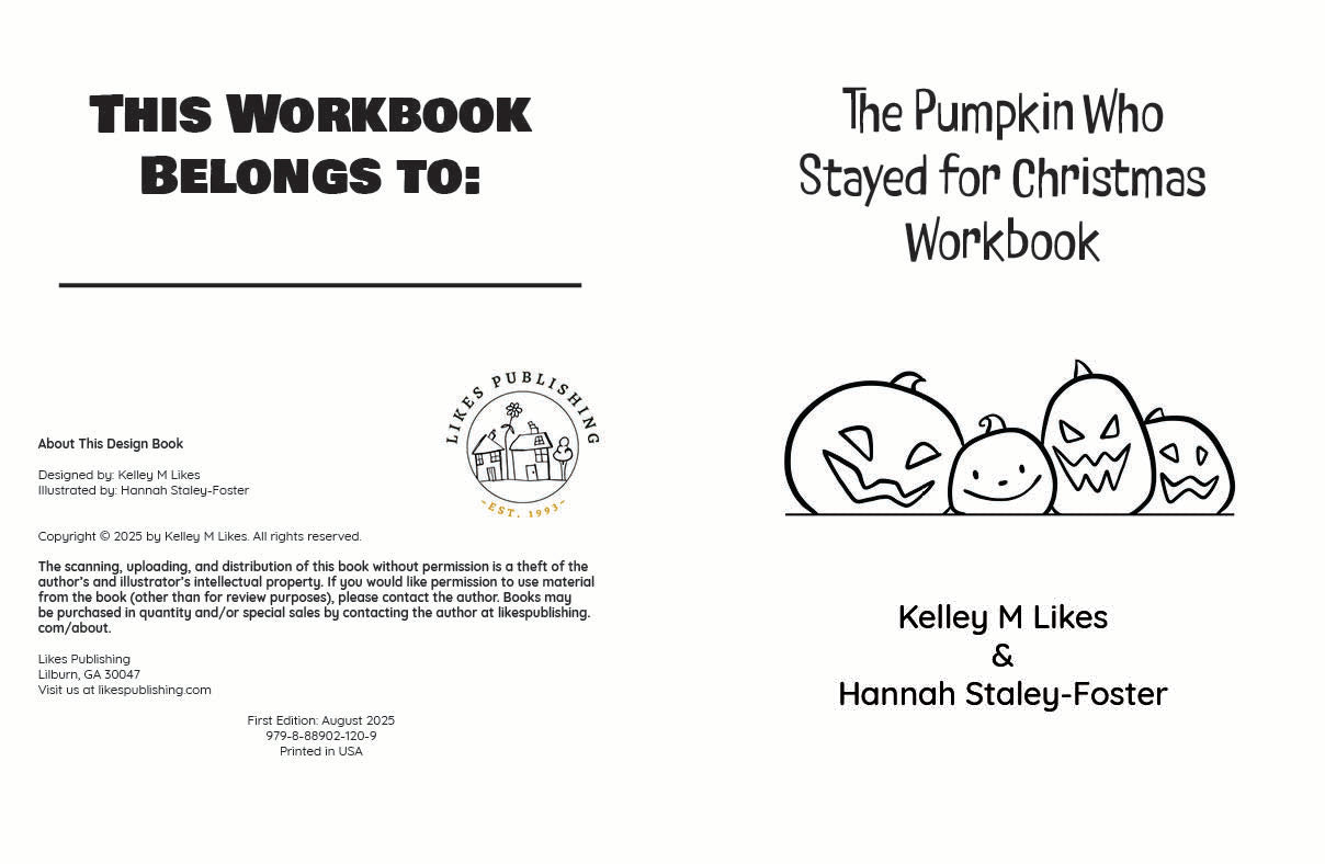 Cover of 'The Pumpkin Who Stayed for Christmas Workbook' with pumpkins and text.