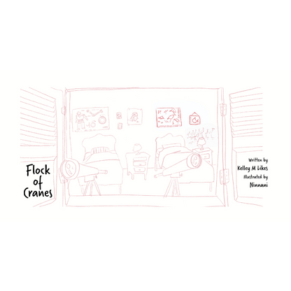 Title page interior sketch of bedroom with two spy glasses