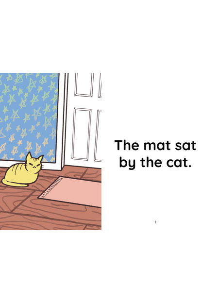 Cat sitting on the floor next to a mat