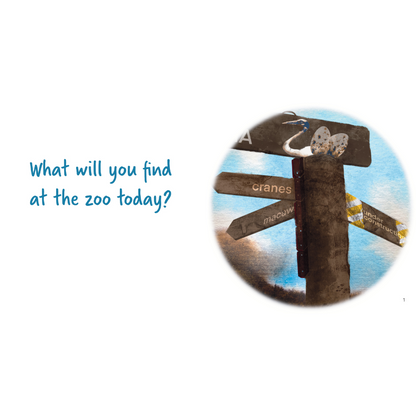 Sign for things at the zoo including cranes and under construction