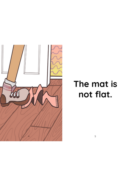 Person with a tan boot kicking the mat