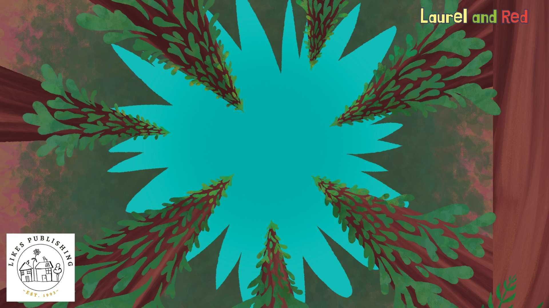 Redwood forest with a teal background, featuring 'Laurel and Red' branding.