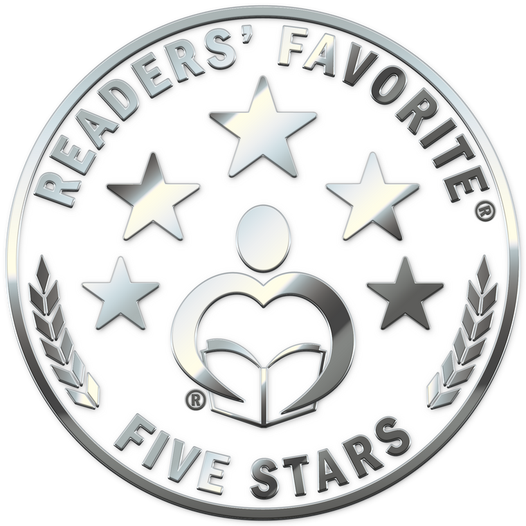 Five-star rating emblem for 'Readers' Favorite' on a white background