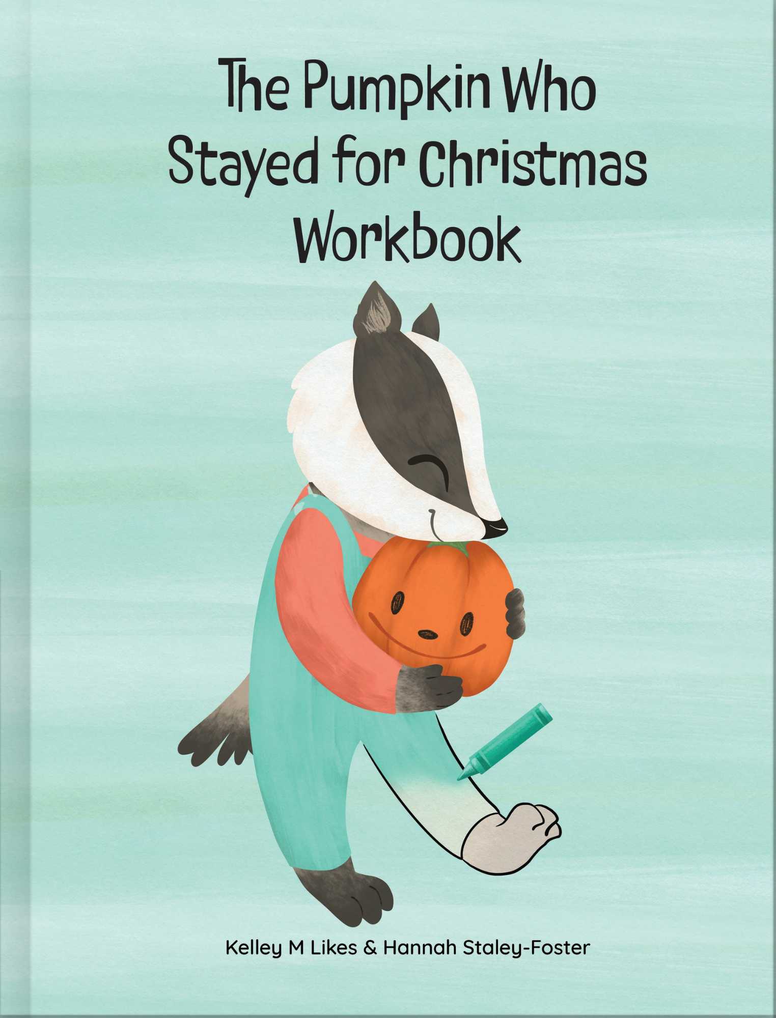 Workbook cover with a badger character holding a pumpkin against a light blue background